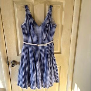 Nine West Riviera/White Gingham Sleeveless V-Neckline Pleated Dress Size 4. NWT.